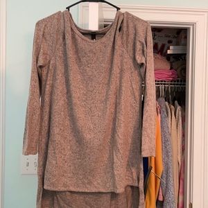 Cold shoulder pink and gray sweater